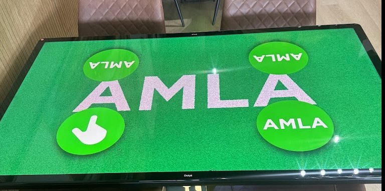 Top-down view of an AMLA interactive touchscreen table
