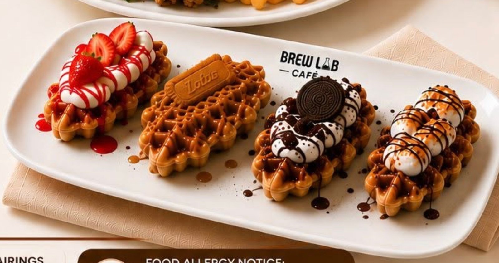 A plate of decorated croffles at Brew Lab Café